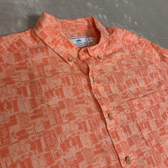Southern Tide Other - Southern Tide Shirt Mens Large Orange Drink Pattern Short Sleeve Linen Blend